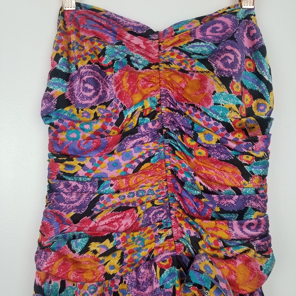 Vintage | 100% Silk Strapless Colorful Dress 1980s - Picture 3 of 7